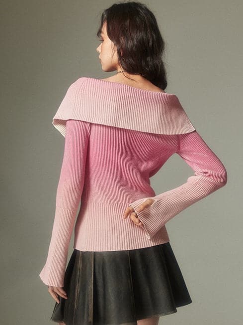 Printed Gradient Knitted Zipper Cardigan - chiclara