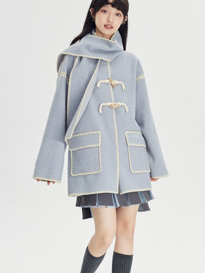 Embroidered Lamb Wool Shell Coat - chiclara