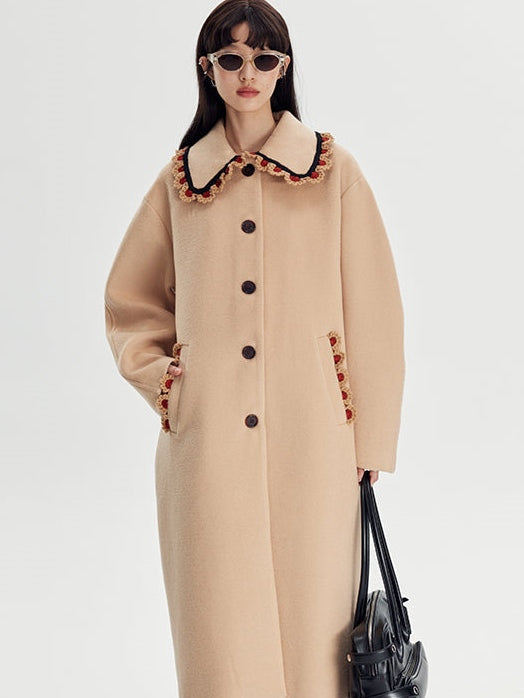 Wool Coat With Lace Lapel - chiclara