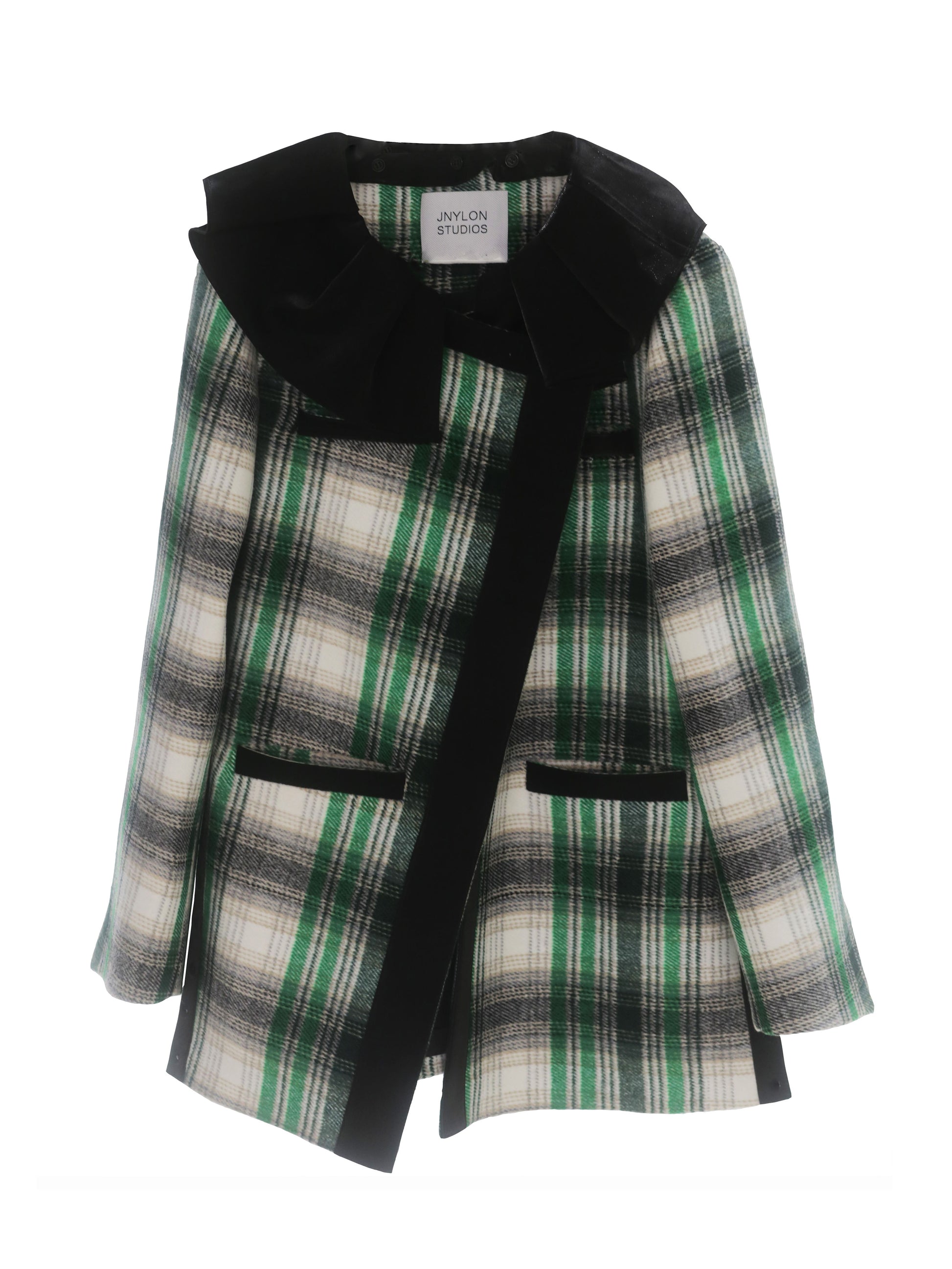 Elegant Plaid Wool Jacket With Lace Collar - chiclara