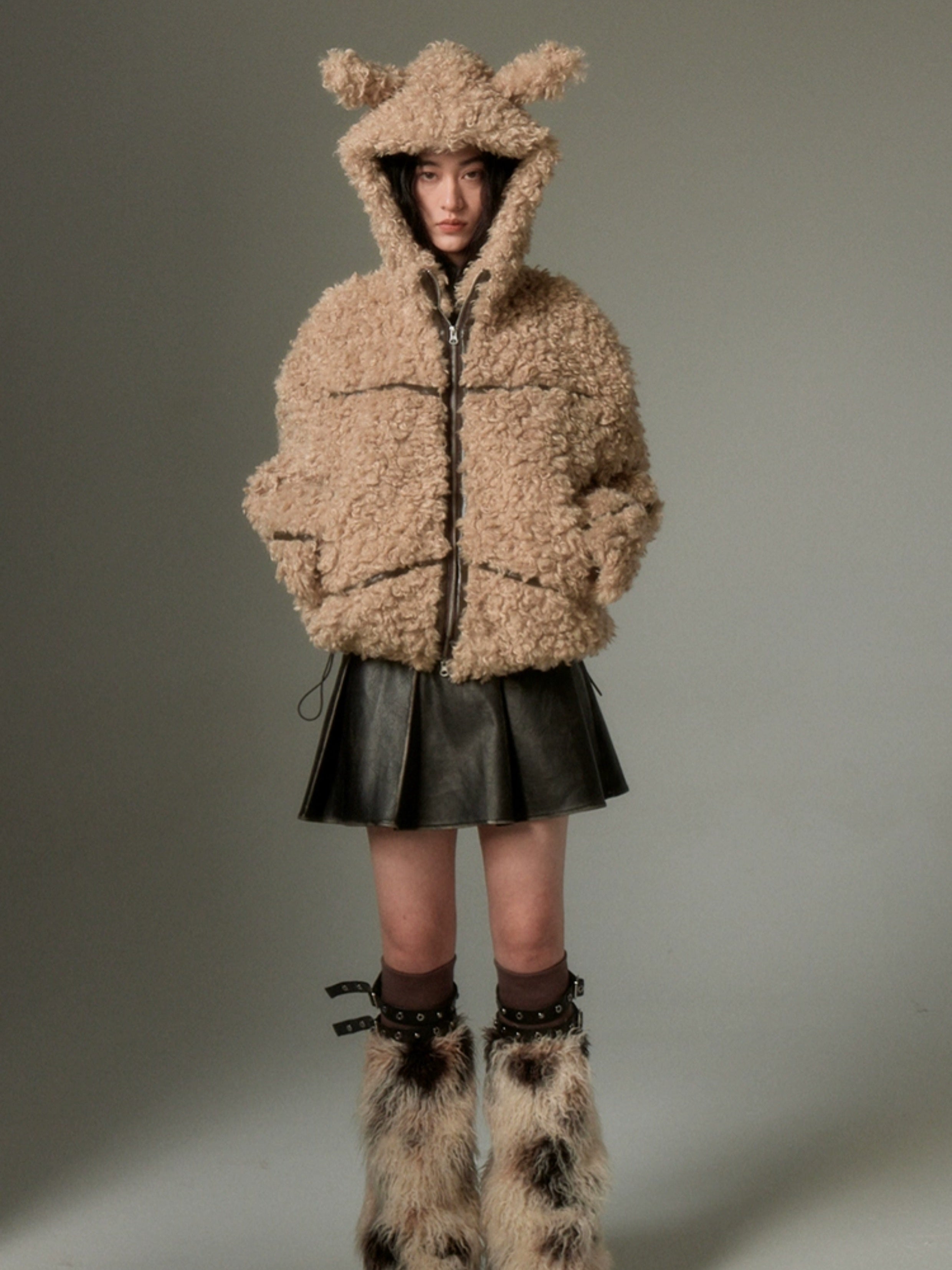 Sustainable Rabbit-Eared Fur Coat - chiclara