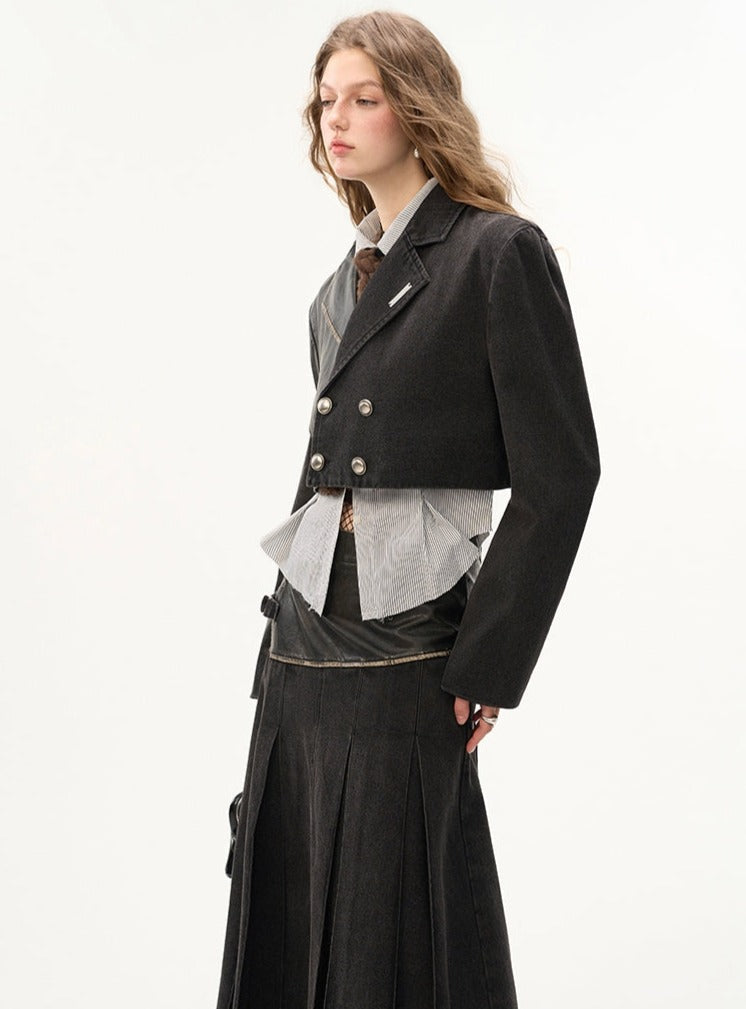 Patchwork Cropped Jacket & Long Skirt Set-Up - chiclara