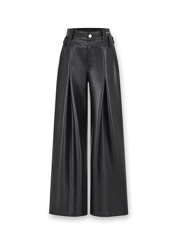 Pu Leather Loose Wide-Leg Casual Pants - chiclara