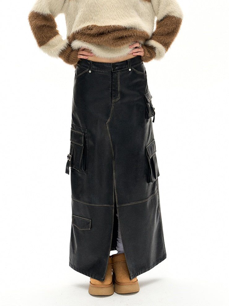 Old Polished Pu Leather Skirt - chiclara