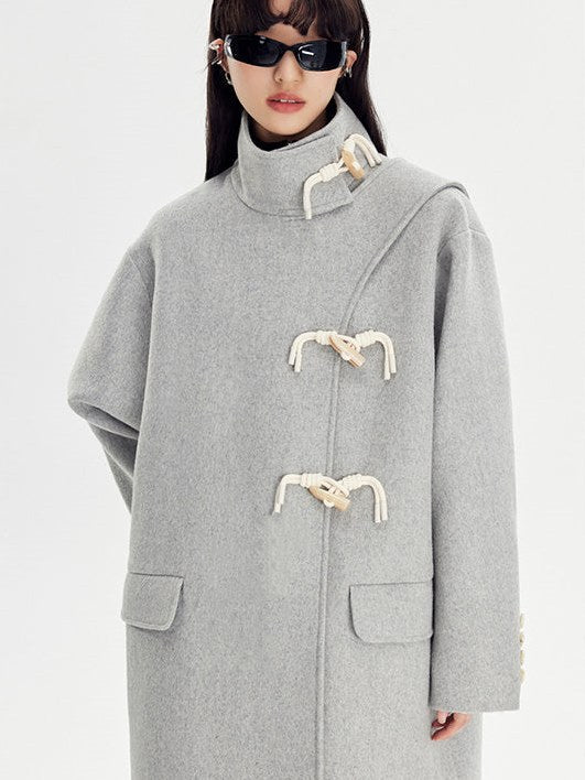 Woolen Coat With Horn Button - chiclara