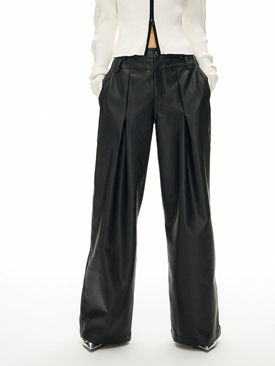 Pu Leather Loose Wide-Leg Casual Pants - chiclara