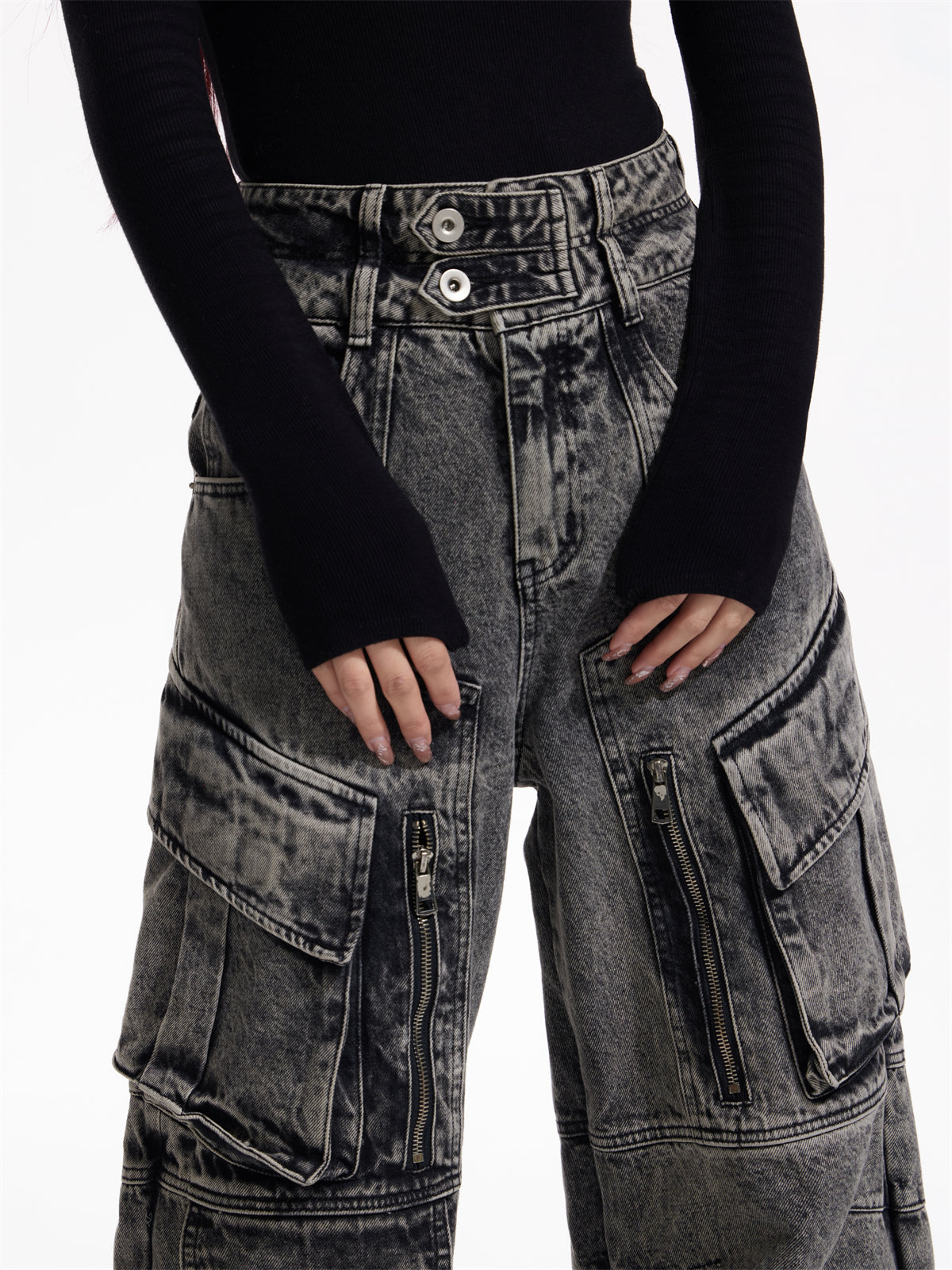 Work Style Multi-Pocket Jeans - chiclara