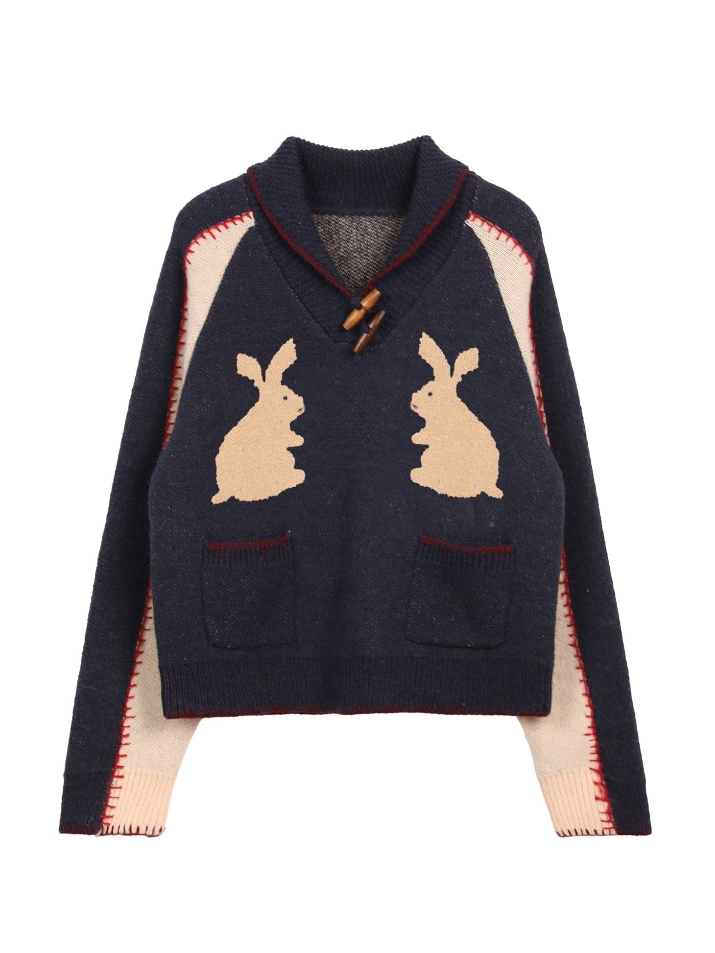 Rabbit Horn Buckle Raglan Sleeve Sweater - chiclara