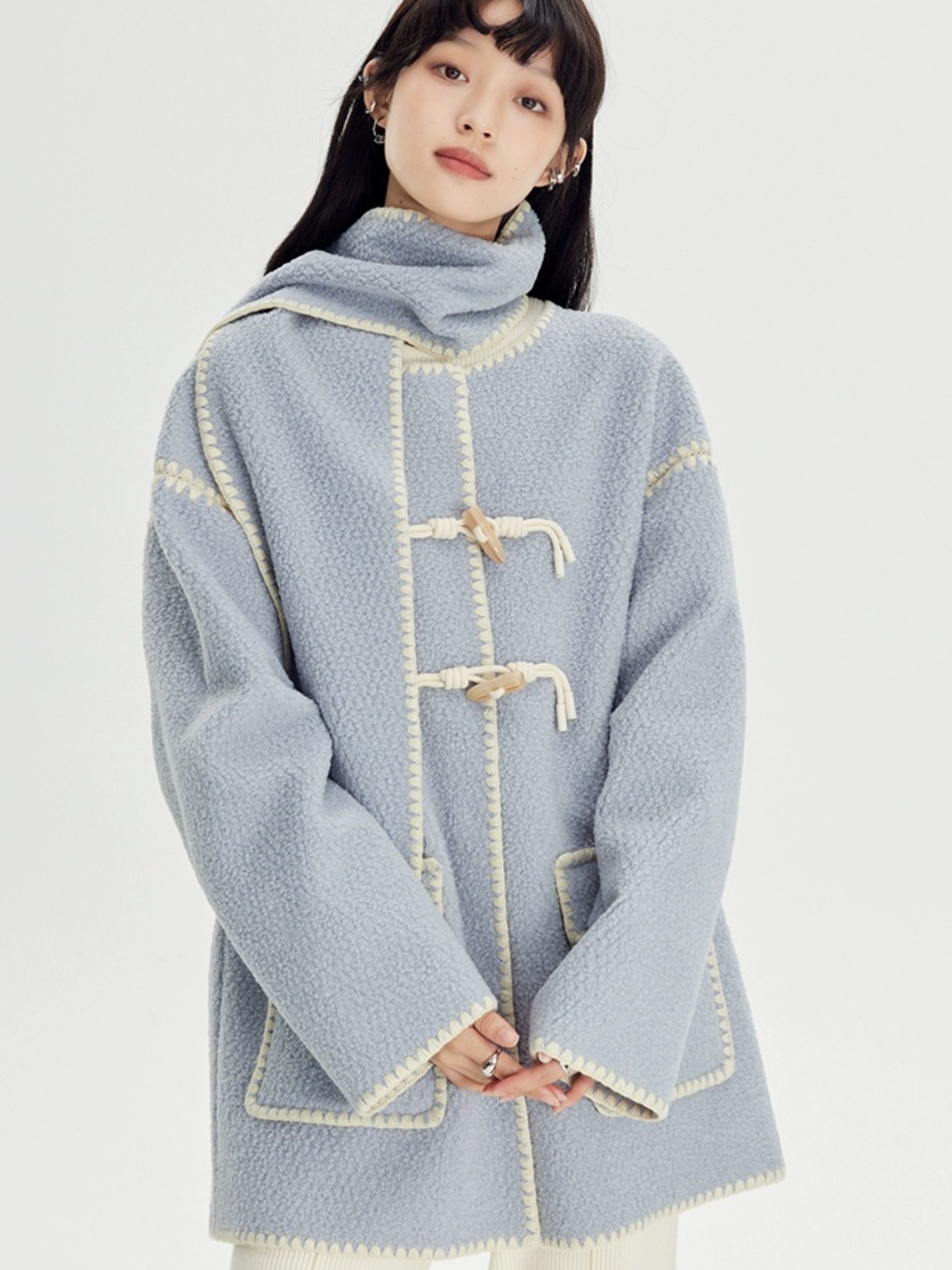 Stitched Horn Button Embroidered Coat - chiclara