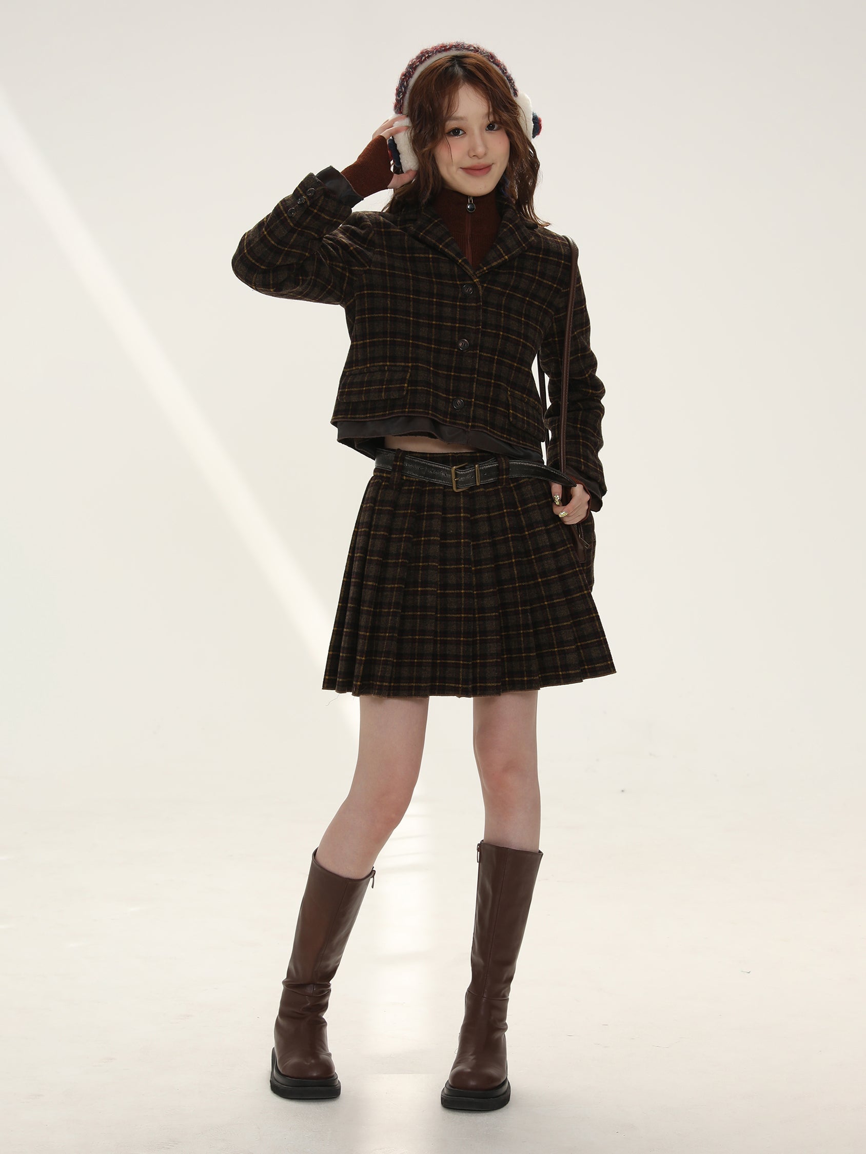 Wool Plaid Short Jacket - chiclara