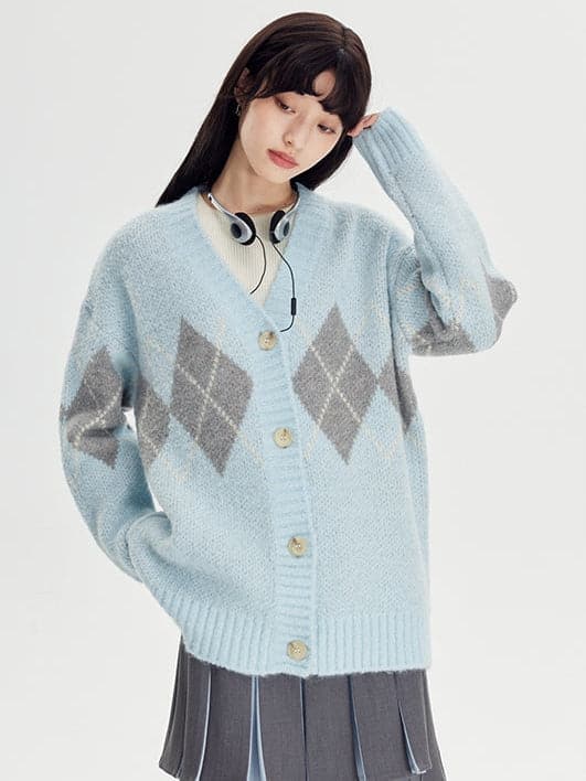 Diamond Pattern Retro Cardigan - chiclara