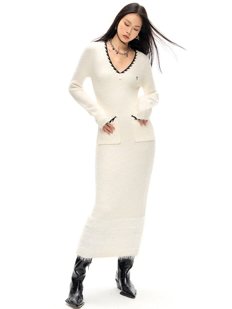 Elegance V-Neck Slim Knitted Dress - chiclara