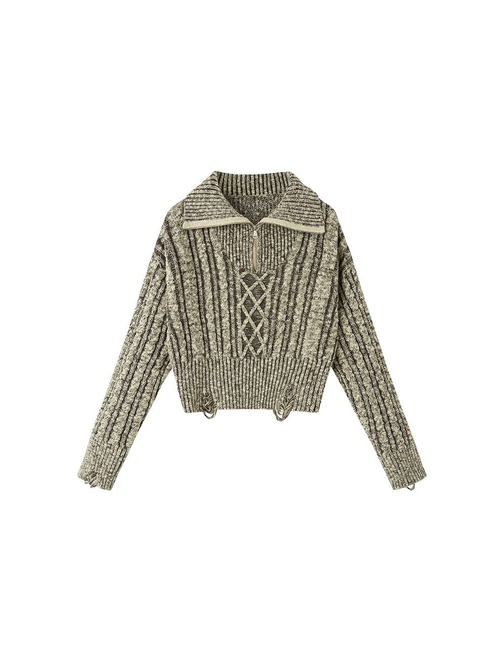 High Collar Half-Zip Knit Sweater - chiclara