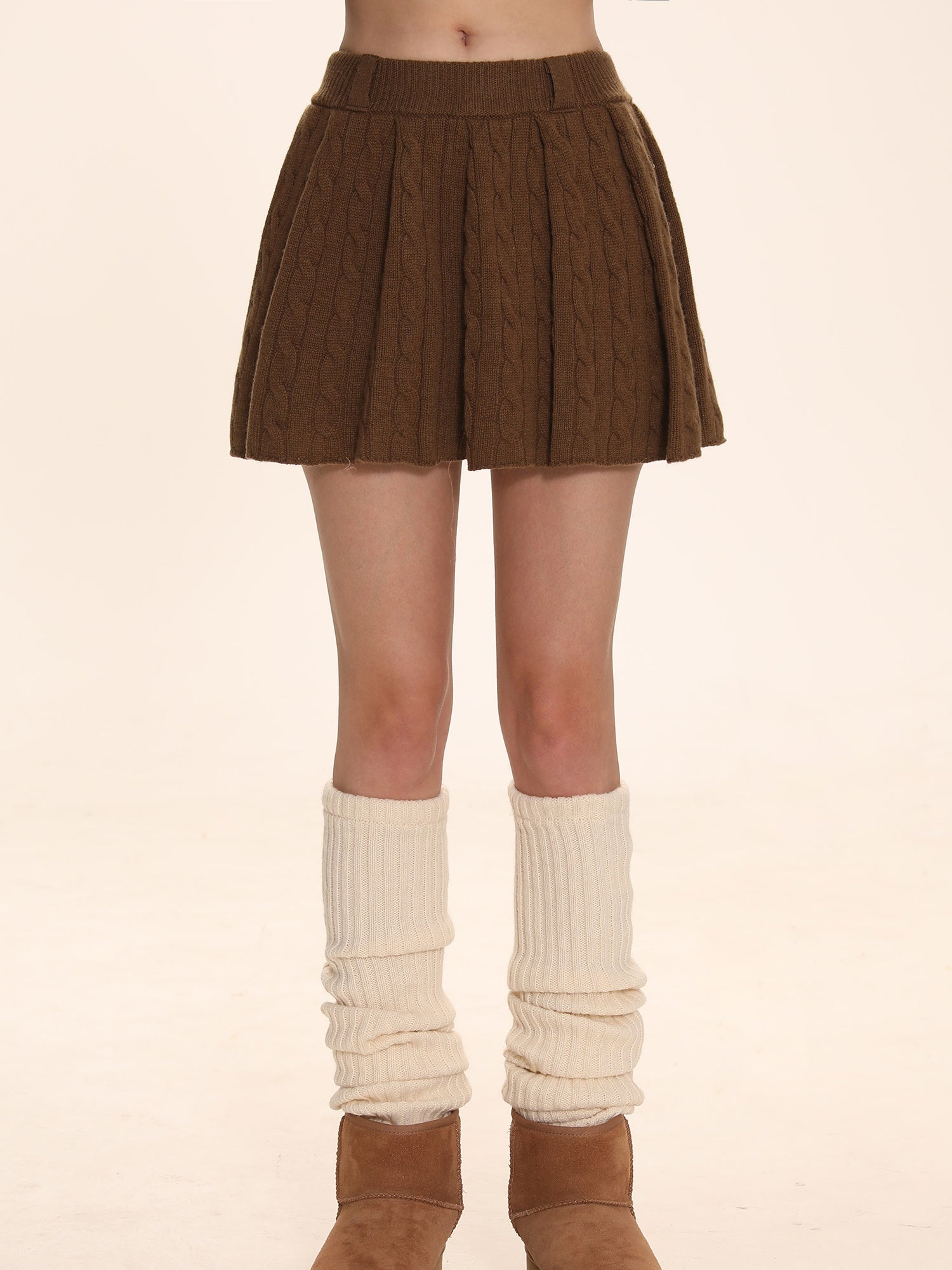 Pleated Knit Skirt & Twist Polo Sweater - chiclara