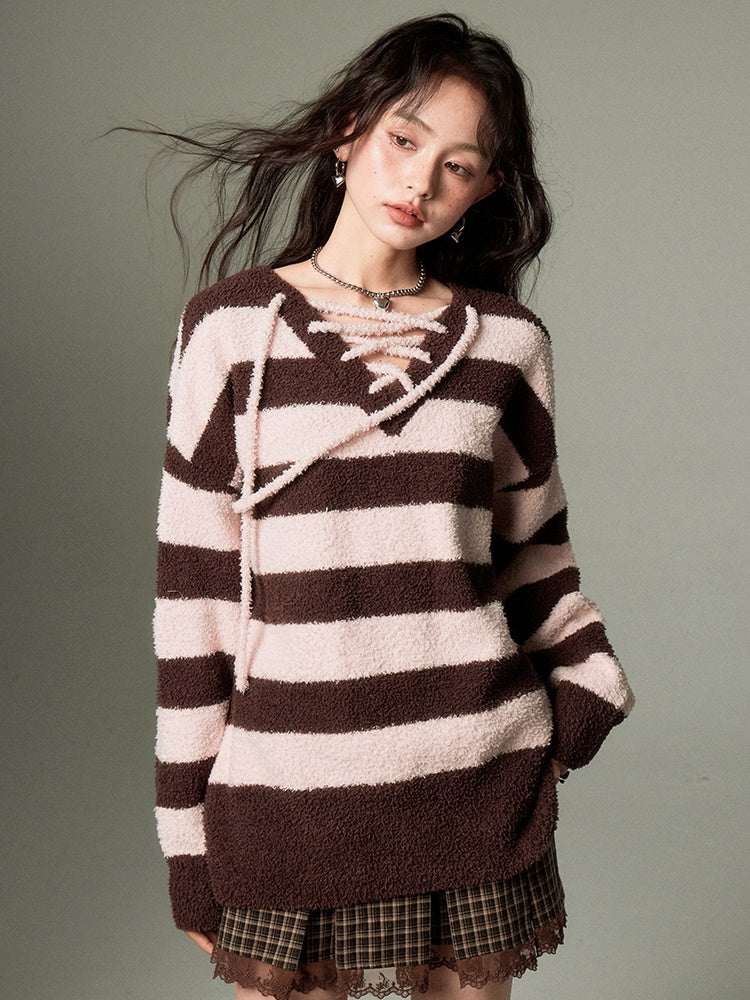 Strappy Border Knit Pullover - chiclara