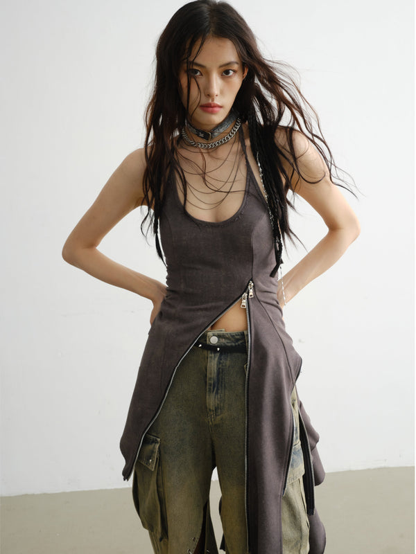 Suspender Zipper Casual Dress Vacation Multicolor Dress