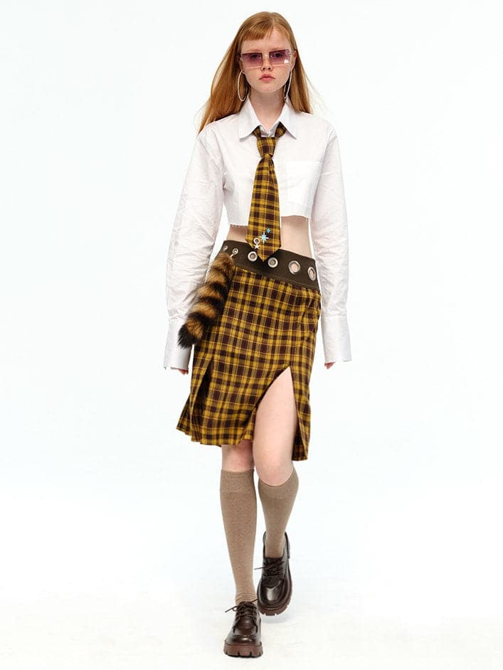 Classic Plaid Skirt And Necktie Set - chiclara