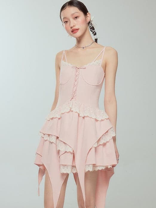 Ballet Lace Suspender Dress With Sleeve Top - chiclara