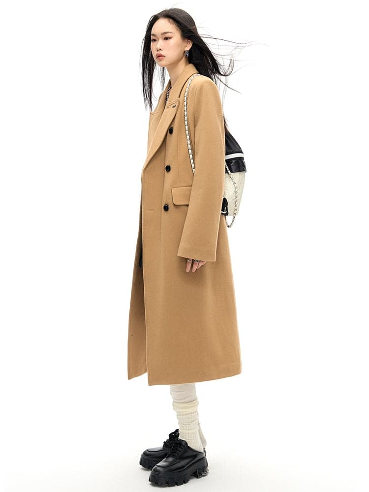 Slim Waist Double Blest Long Coat - chiclara