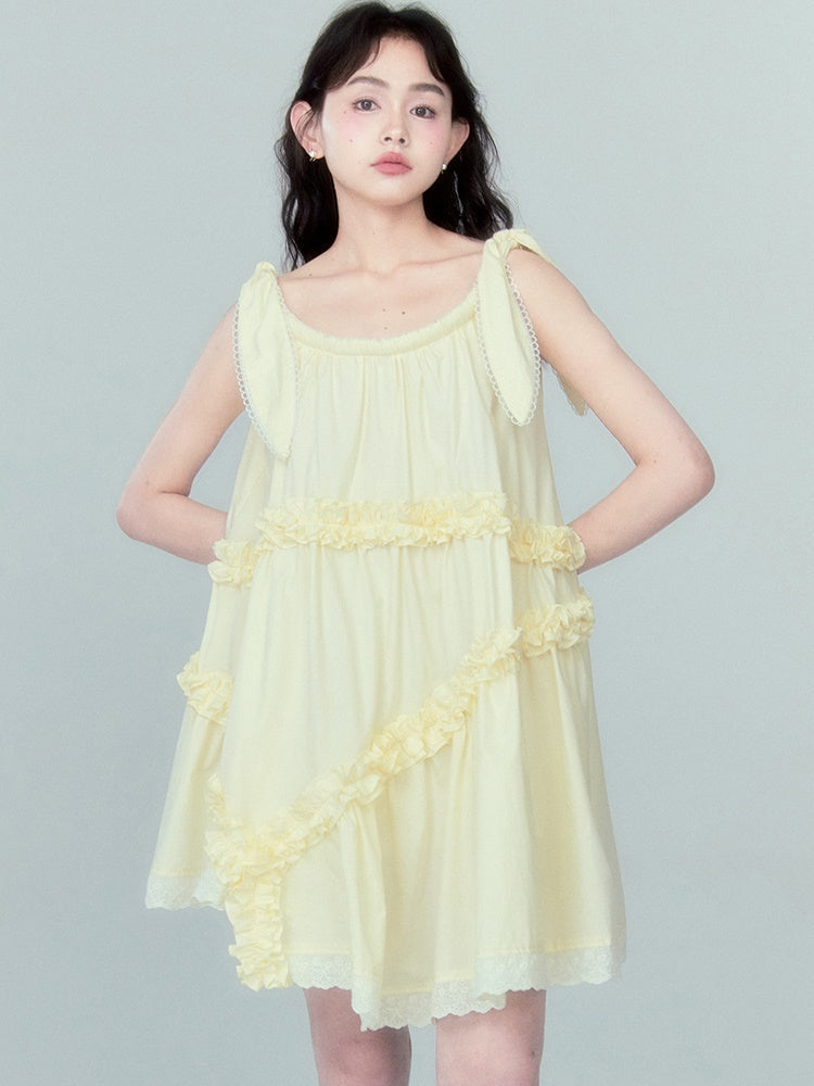 Irregular Frill Lotus Lace Dress - chiclara