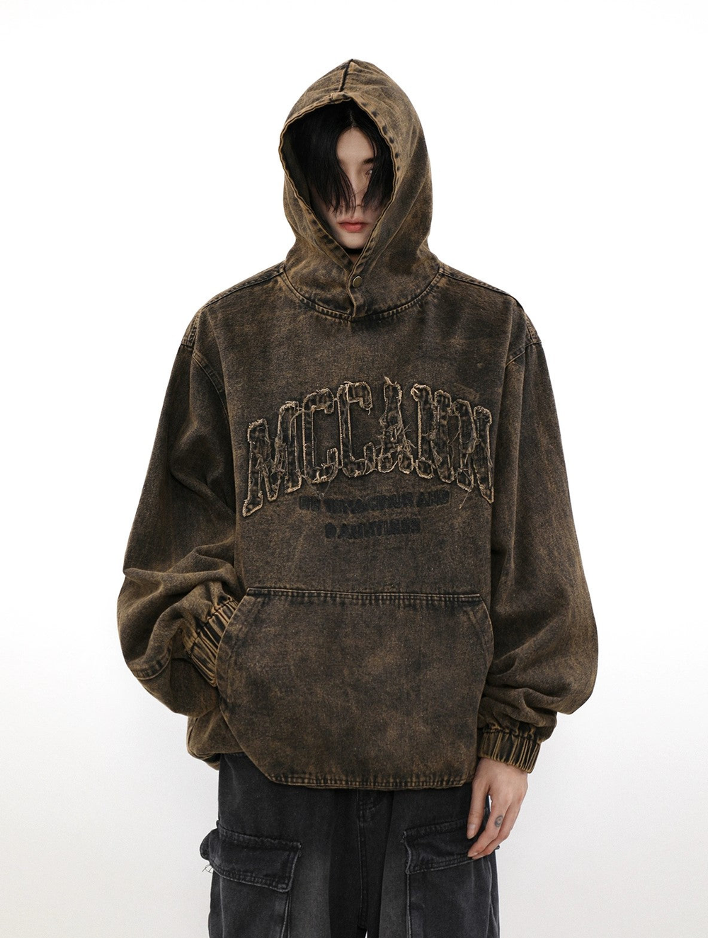 Hot diamond letters distressed washed hoodie