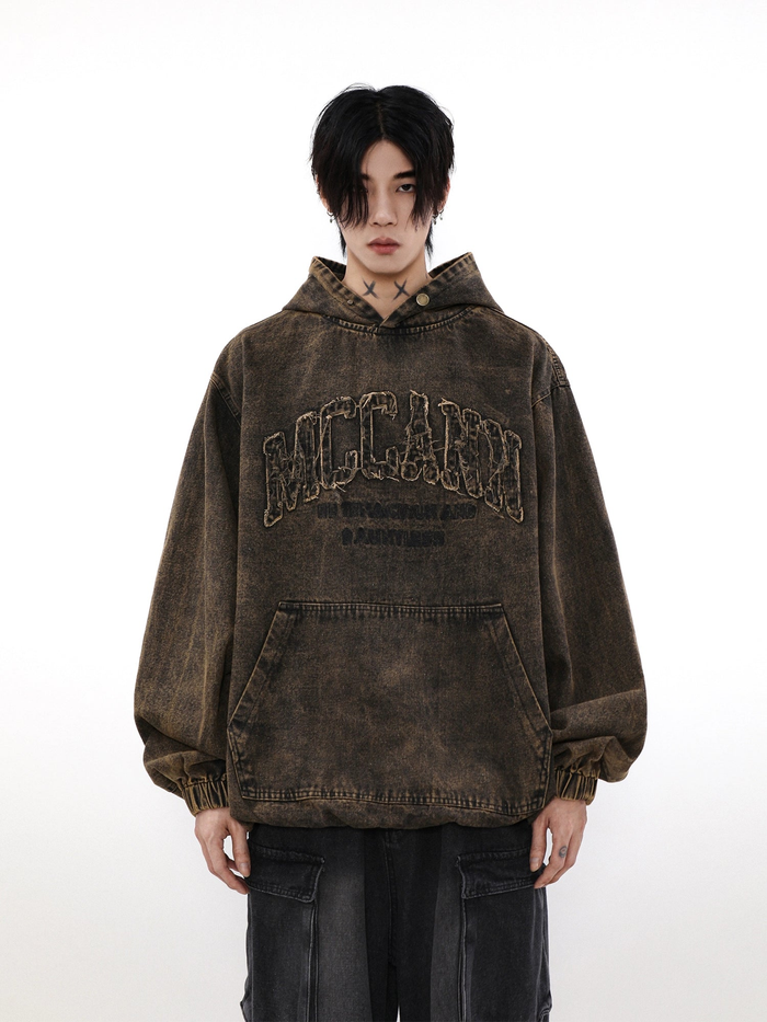 Edgy Distressed Denim Hoodie Jacket - Denim Blue main image 0