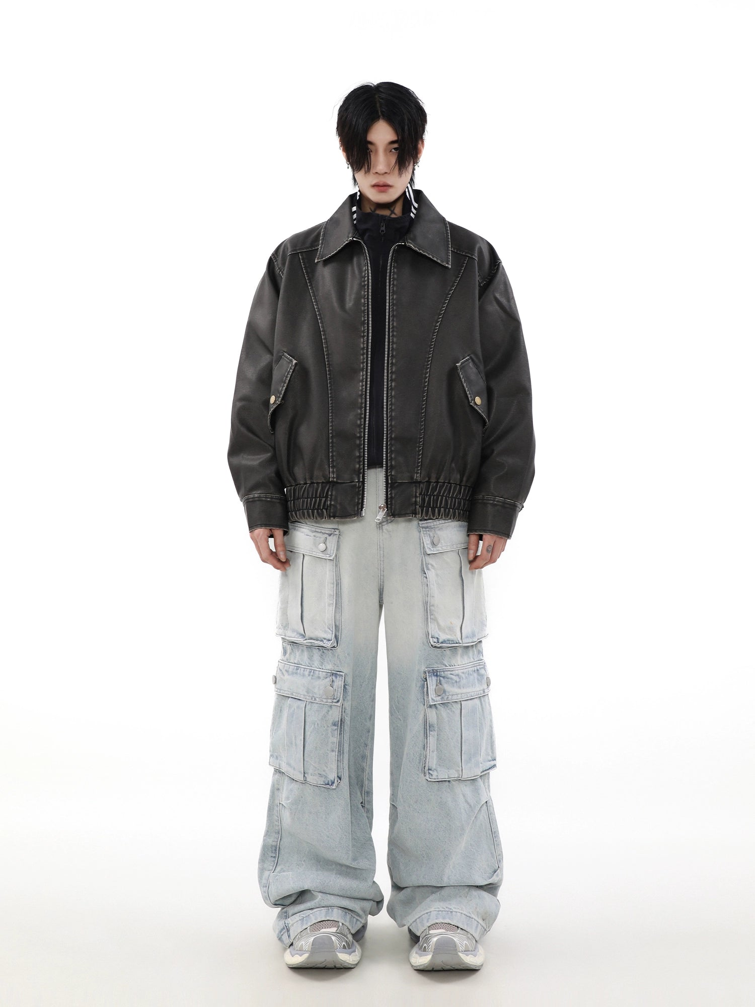 Retro Faux Leather Oversize Jacket - chiclara