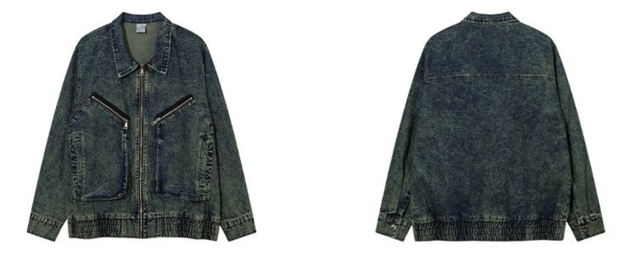 Denim Zip-Up Oversize Jacket - chiclara