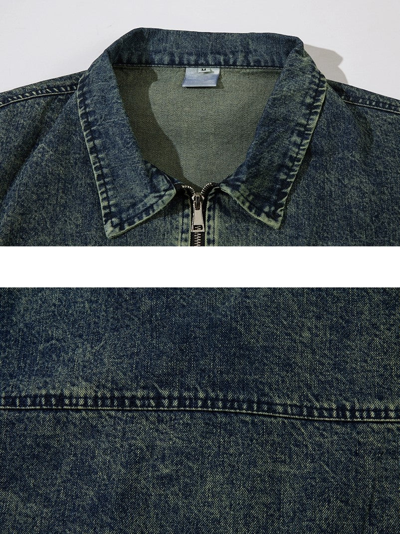 Denim Zip-Up Oversize Jacket - chiclara