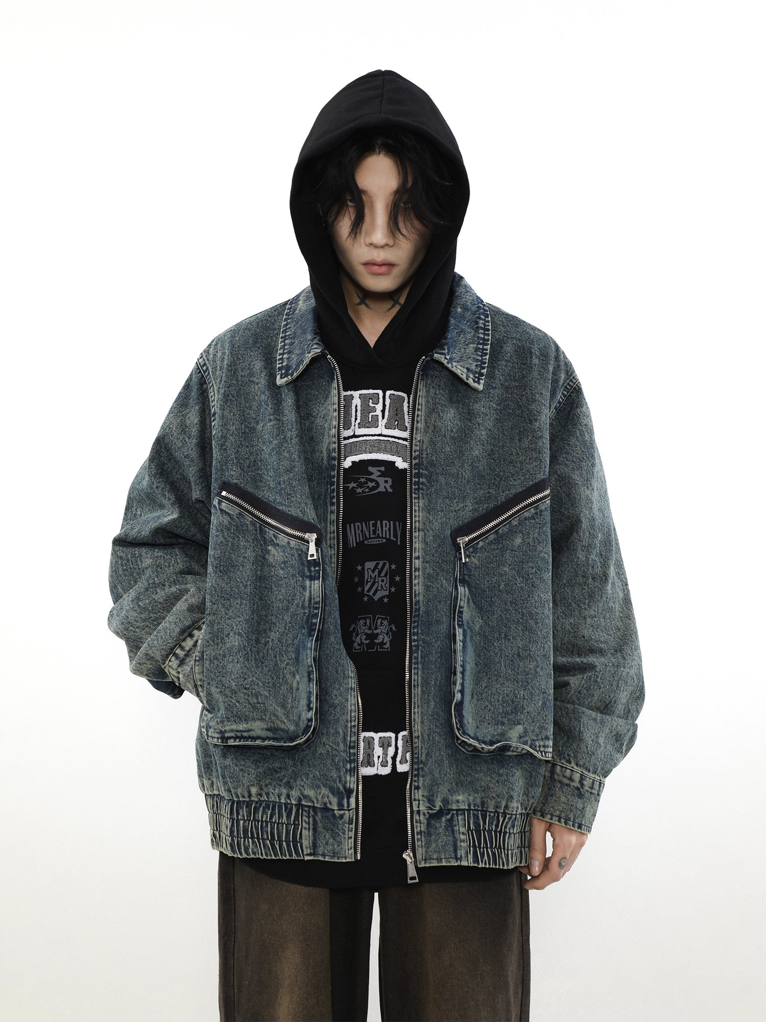 Denim Zip-Up Oversize Jacket - chiclara