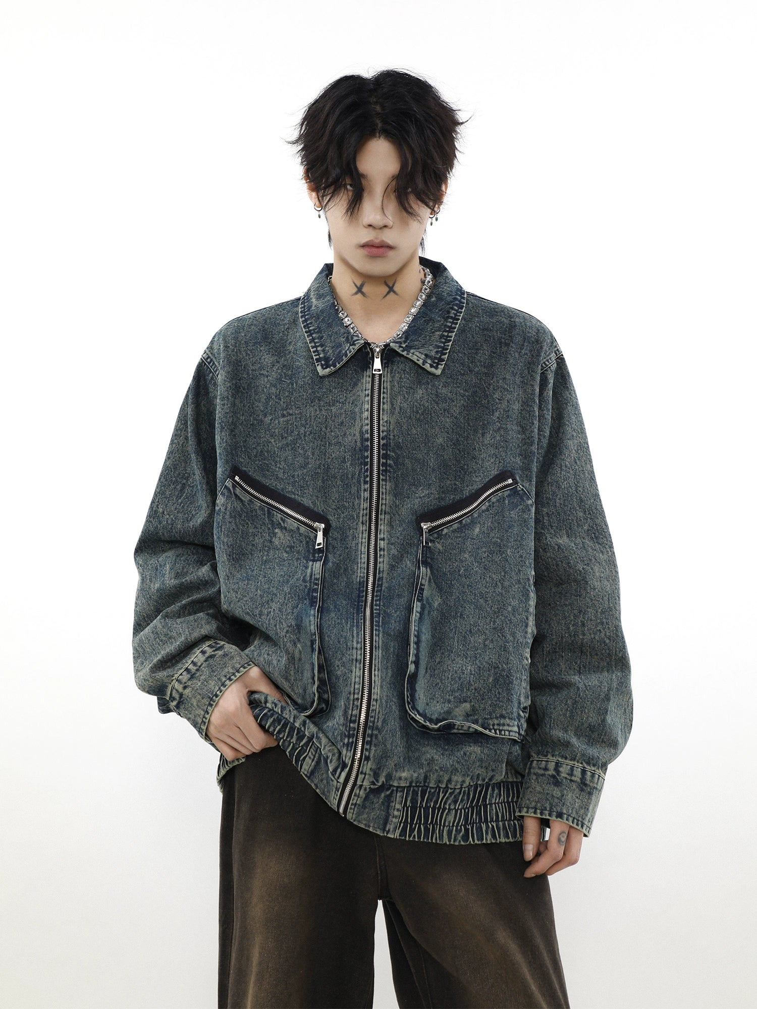 Denim Zip-Up Oversize Jacket - chiclara