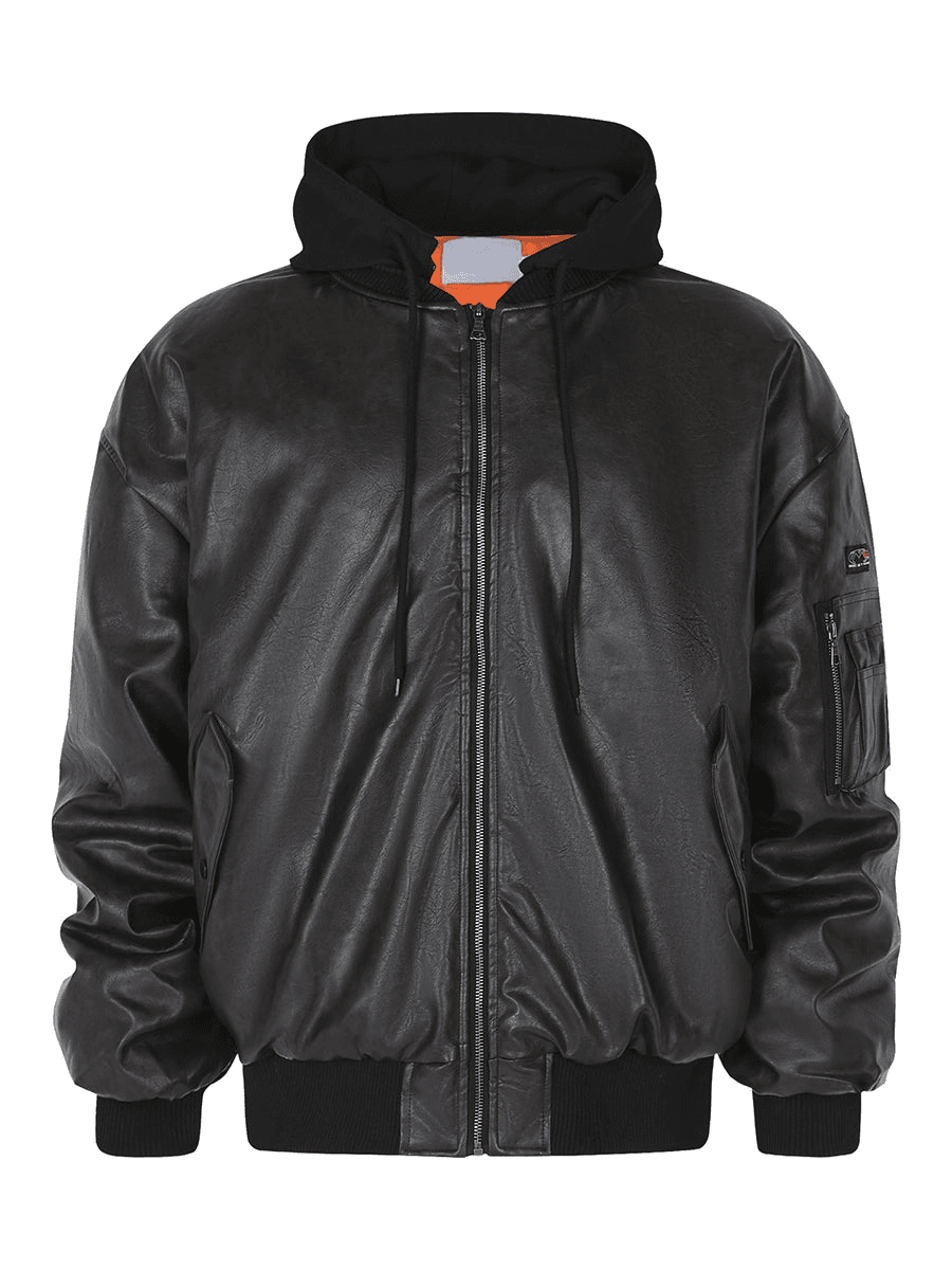 Sleek Hooded Faux Leather Jacket - chiclara