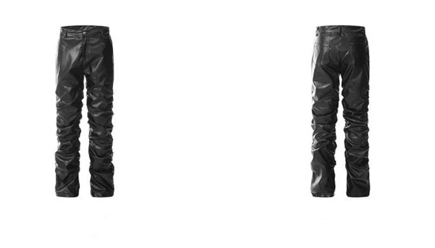 Pleated Faux Leather Trousers - chiclara