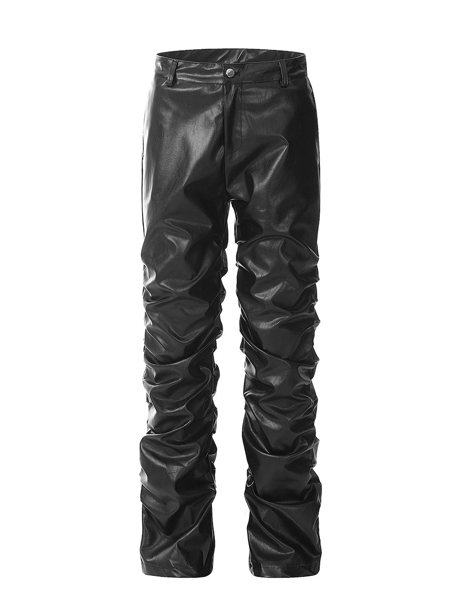 Pleated Faux Leather Trousers - chiclara