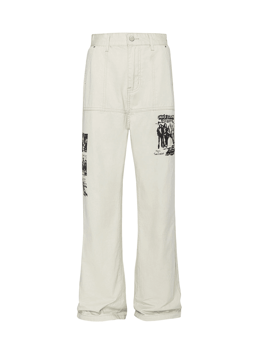Printed Flare White Jeans - chiclara