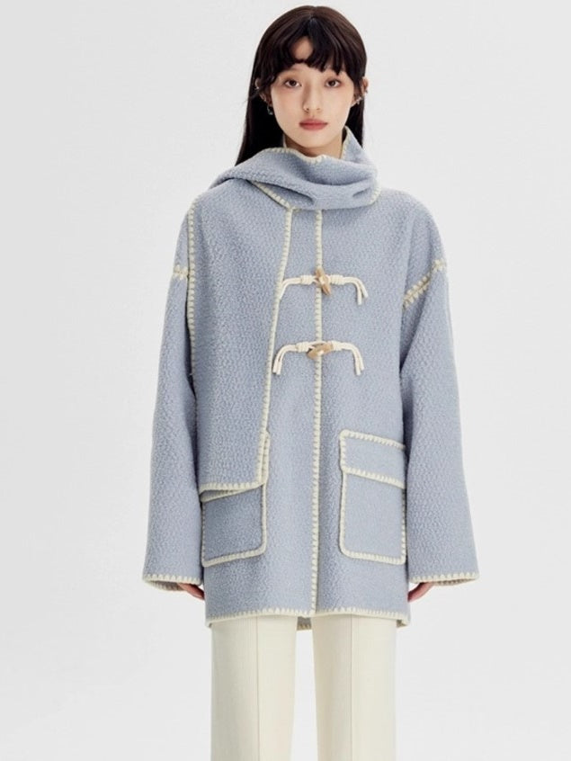 Stitched Horn Button Embroidered Coat - chiclara