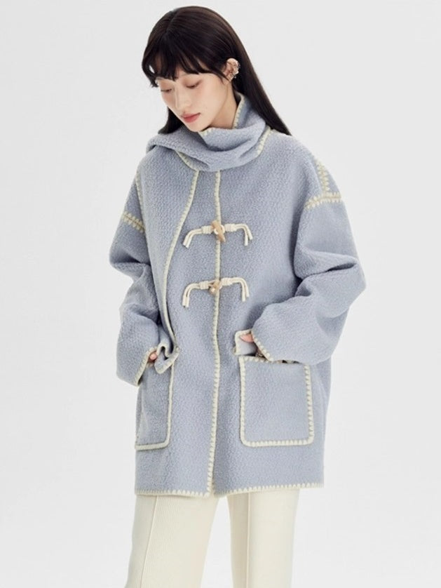 Stitched Horn Button Embroidered Coat - chiclara