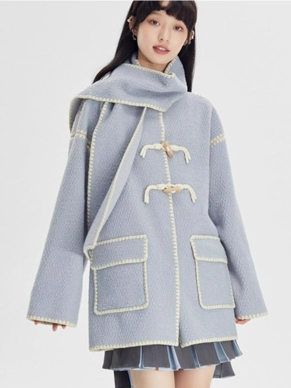 Stitched Horn Button Embroidered Coat - chiclara
