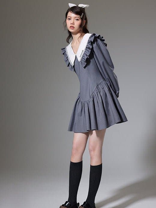 A-line Dress with Doll Collar - chiclara