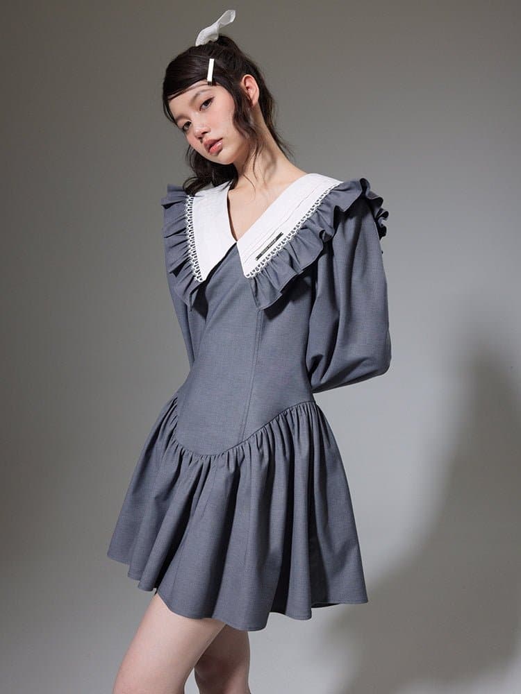 A-line Dress with Doll Collar - chiclara