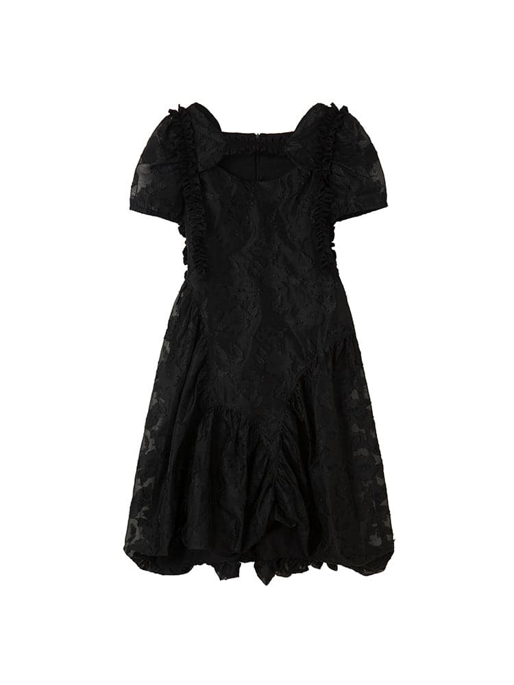 Black Irregular Flower Bud Dress - chiclara