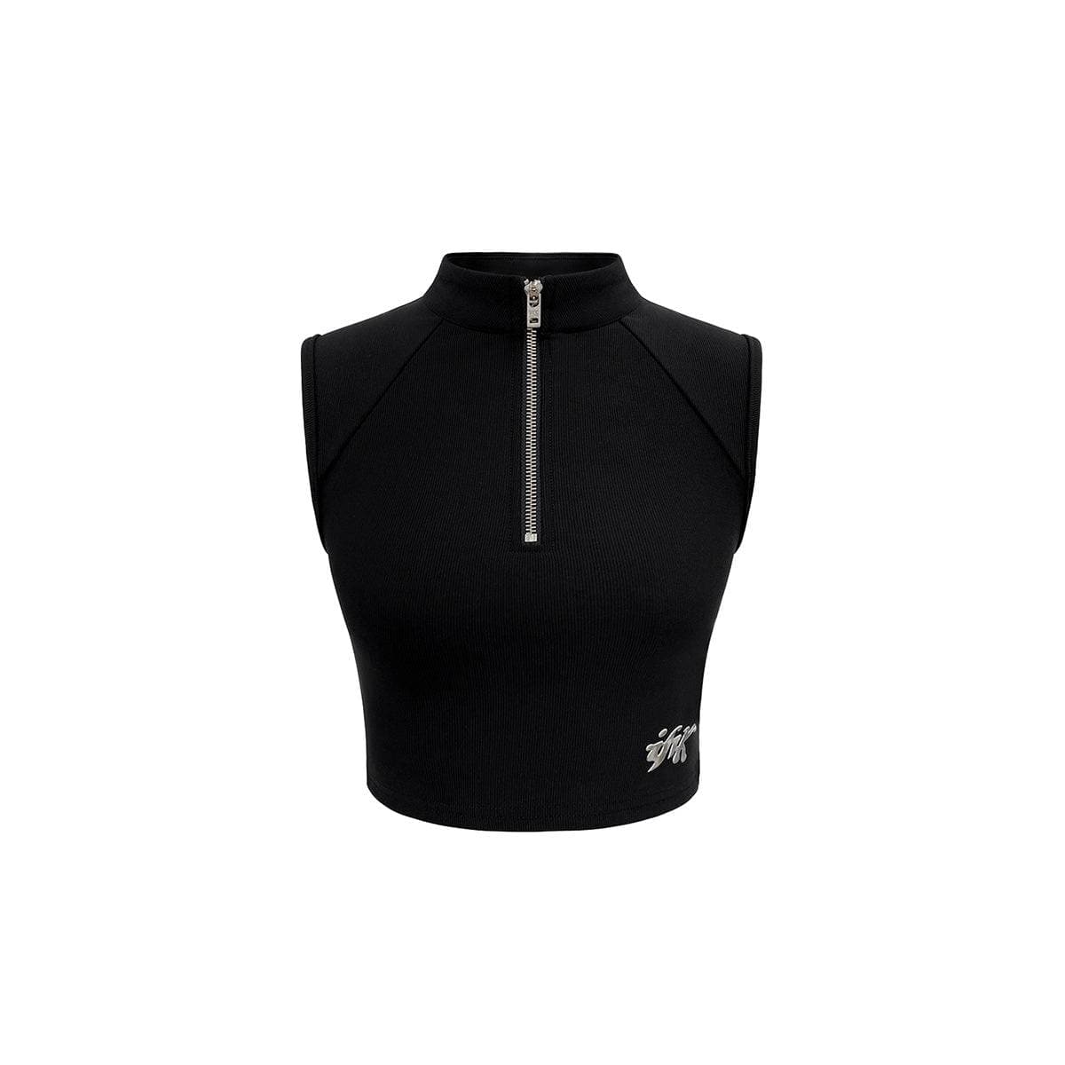 Black Nylon Half-Zip Tank Top - chiclara