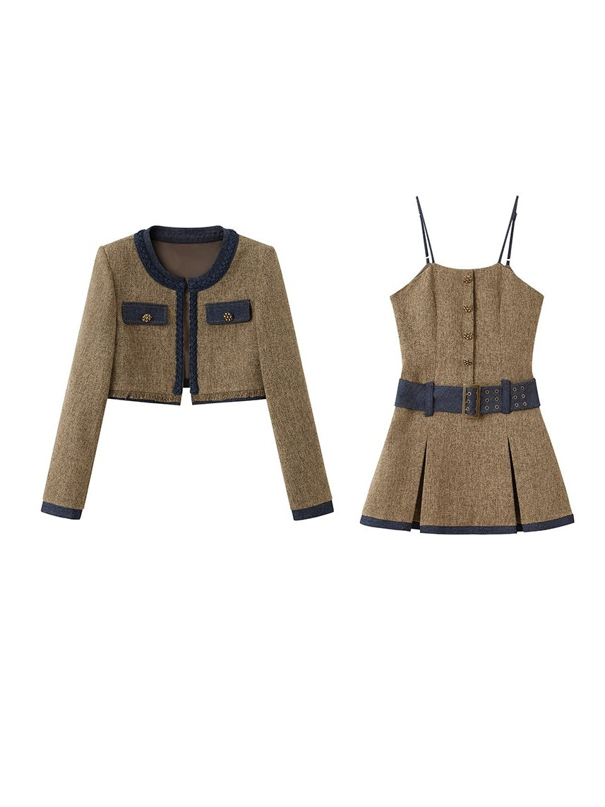 Tweed Short Jacket & Slip Skirt Combo - chiclara