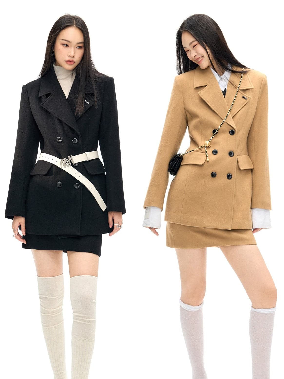 Double Button Wool Coat ＆ Mini Skirt - chiclara