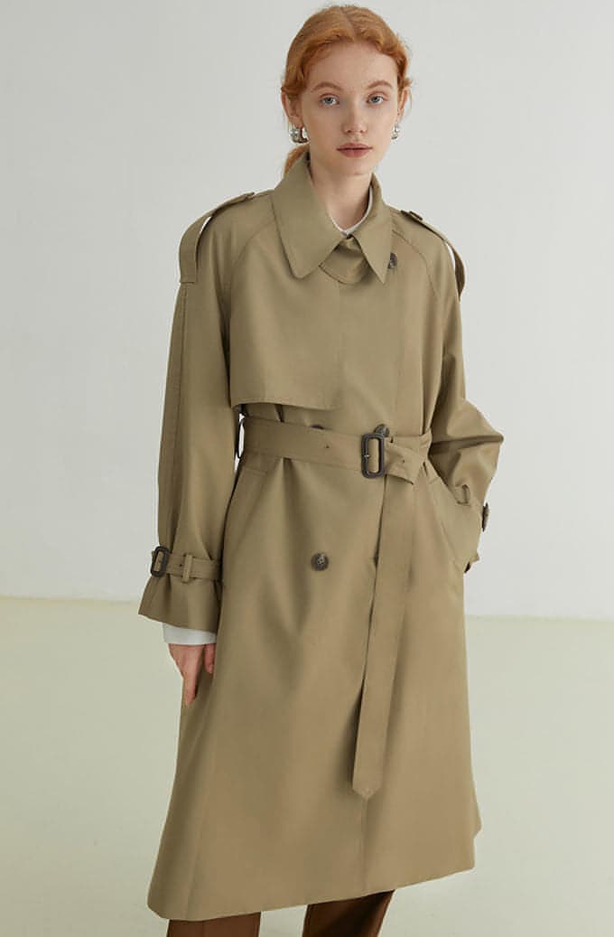 Double-Breasted Loose Mid-Length Melton Trench Coat - chiclara